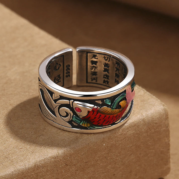 Ring Blau Koi Fisch Herzsutra Silberband Erfolg Glück Feng Shui