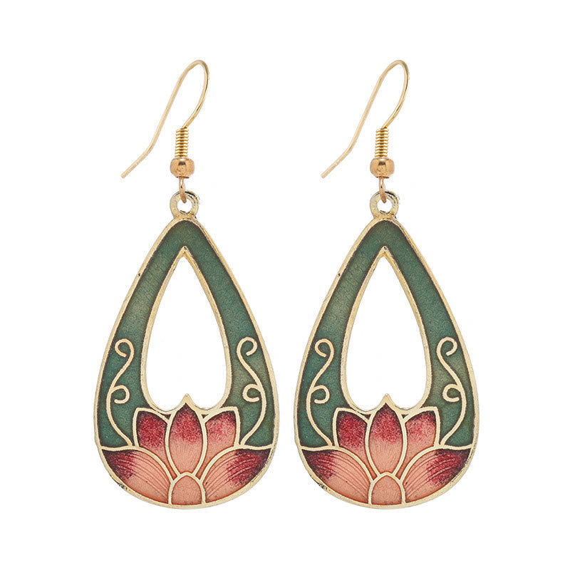 Ohrringe Lotus Schmetterling Blume Emaille grün rosa Boho Schmuck spirituell