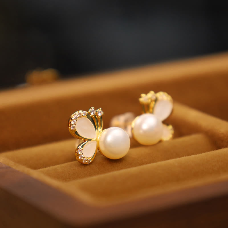 Ohrringe Perle Schmetterling gold Schmuckschatulle elegant Boho Ohrstecker spirituell