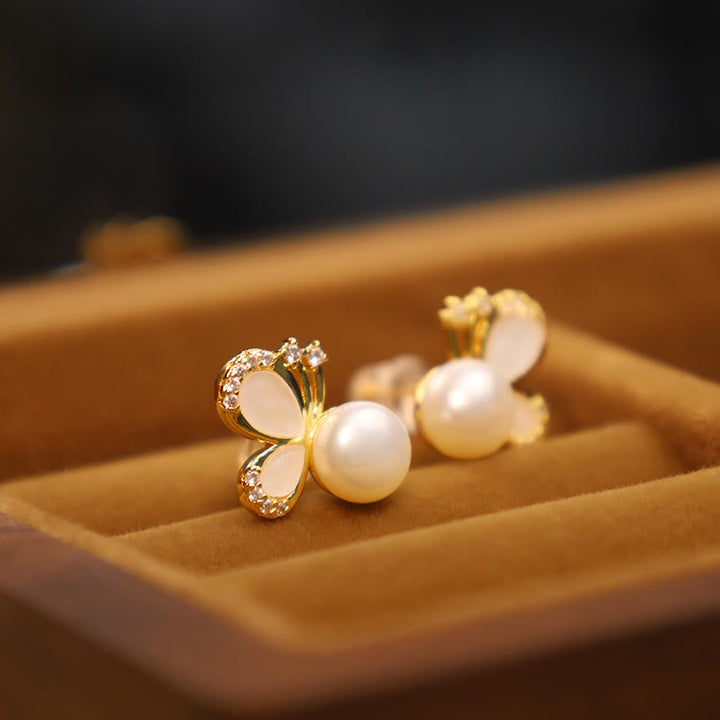 Ohrringe Perle Schmetterling gold Schmuckschatulle elegant Boho Ohrstecker spirituell