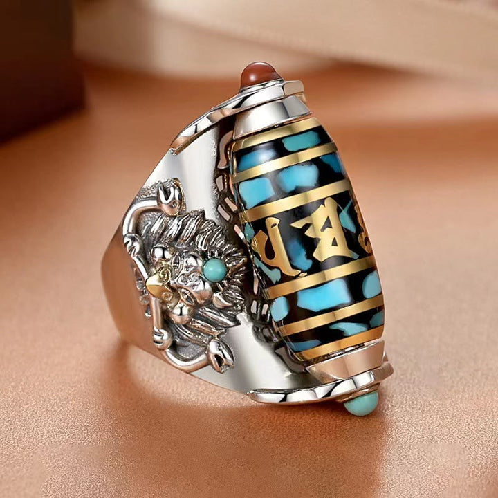 Dzi Ring mit Garuda Design Om Mani Padme Hum Schutz Frieden