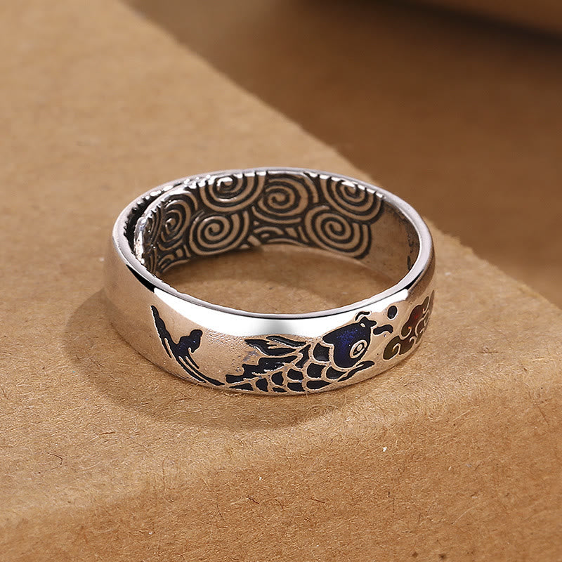 Ring Koi Fisch Glückswolke Silber Fengshui Glück Wohlstand Amulett