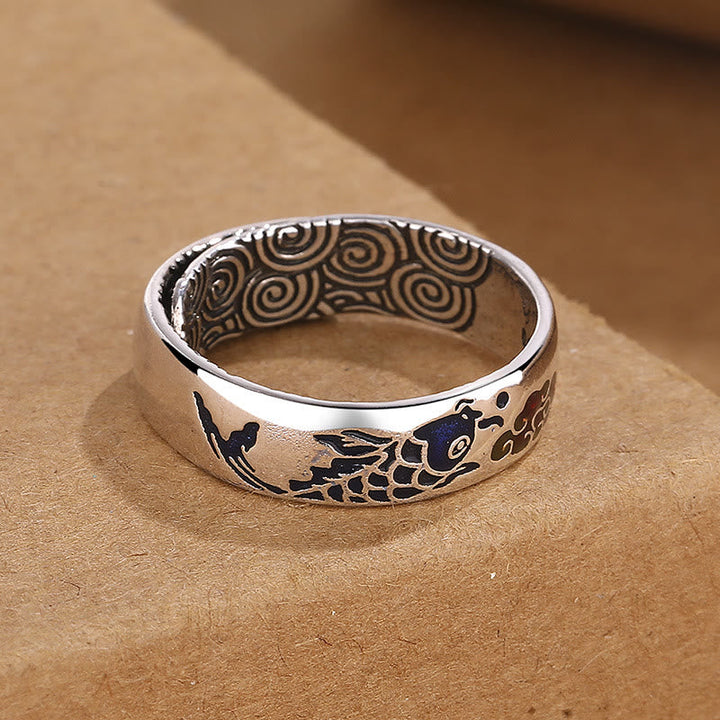 Ring Koi Fisch Glückswolke Silber Fengshui Glück Wohlstand Amulett