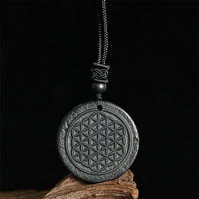 Blume Des Lebens Anhänger Kette Shungit Schutz Symbol grauer Stein