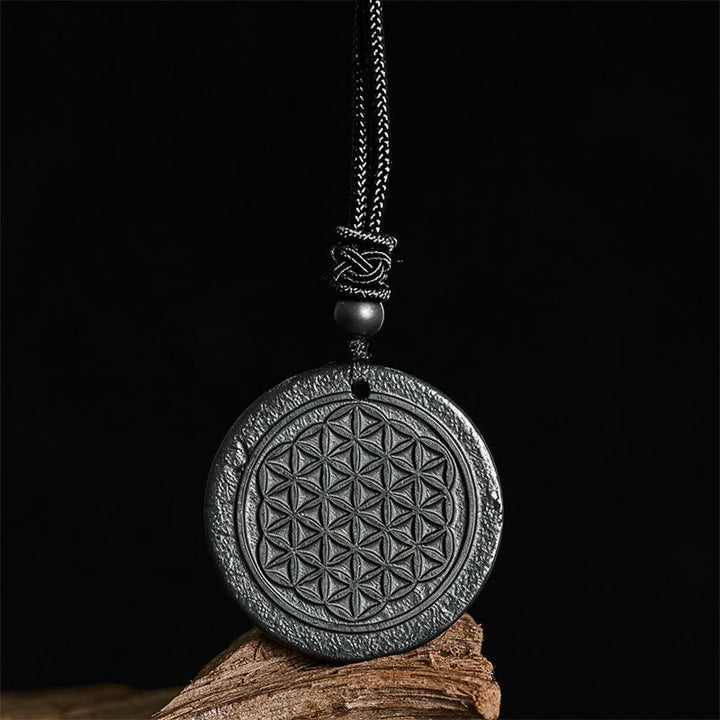 Blume Des Lebens Anhänger Kette Shungit Schutz Symbol grauer Stein