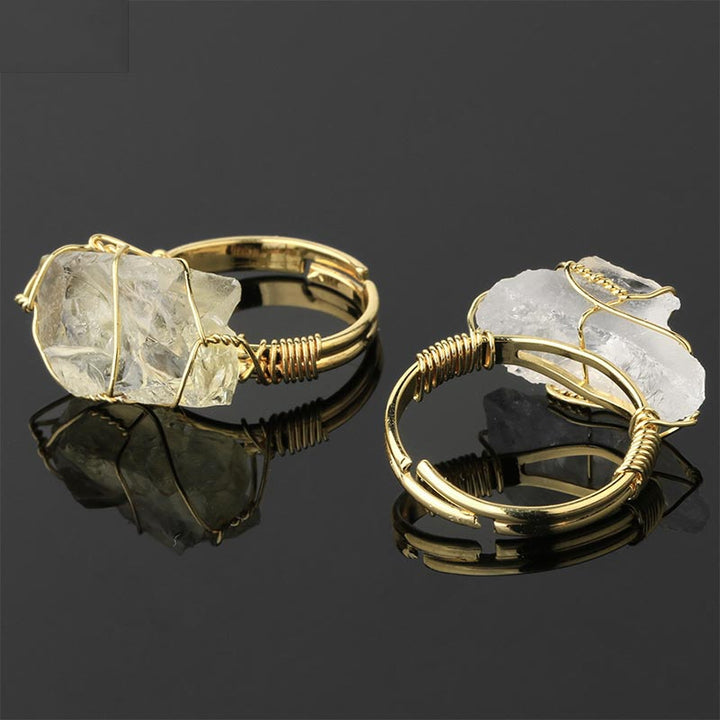 Ring Amethyst Kristall mit goldener Drahtwicklung Schmuck