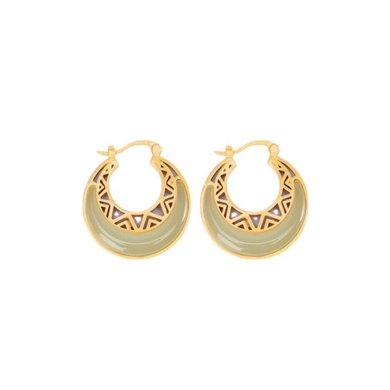 Ohrringe Jade Halbmond gold filigran Boho Creolen spiritueller Schmuck