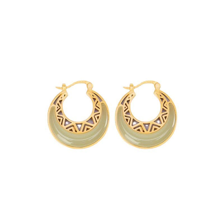 Ohrringe Jade Halbmond gold filigran Boho Creolen spiritueller Schmuck