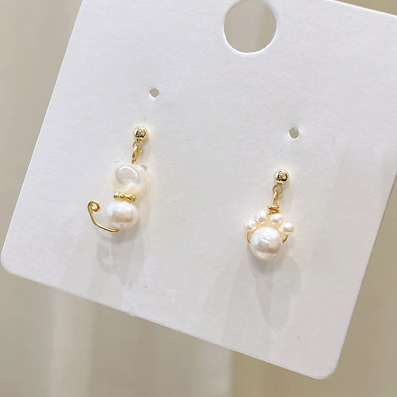 Ohrringe Perle Katzenpfote Gold zarte Boho Schmuck spirituell Ohrhänger
