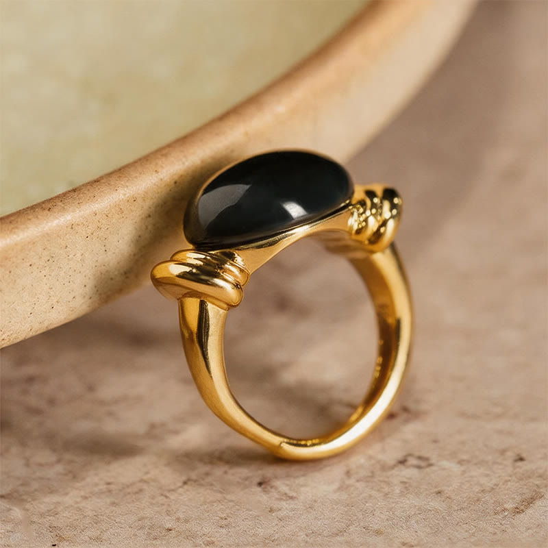 Ring Hämatit Ovalmuster schwarz Gold elegant Kupfer Fengshui Schutz