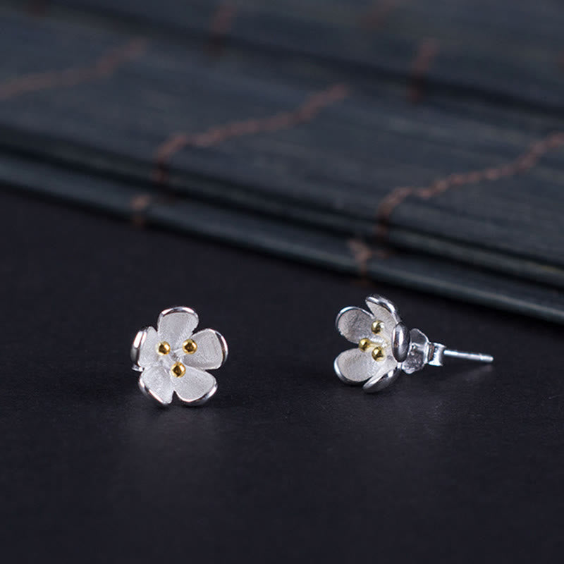 Blüten Ohrringe Sterlingsilber Goldene Staubblätter zarter Schmuck spirituell Ohrstecker