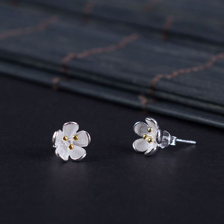 Blüten Ohrringe Sterlingsilber Goldene Staubblätter zarter Schmuck spirituell Ohrstecker