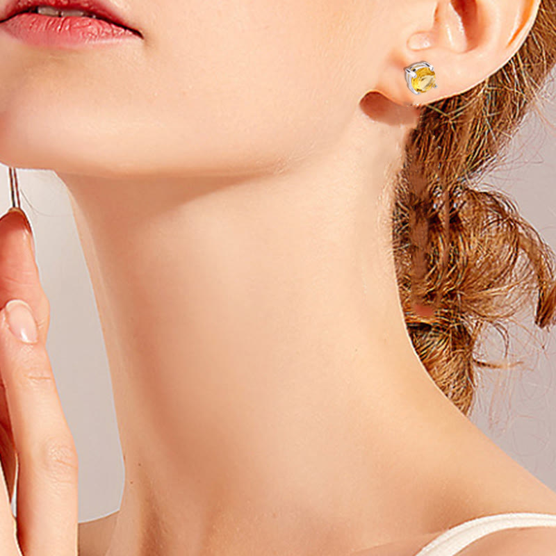 Citrin Ohrringe Edelsteine Liebe Silber getragen Boho Schmuck Ohrstecker