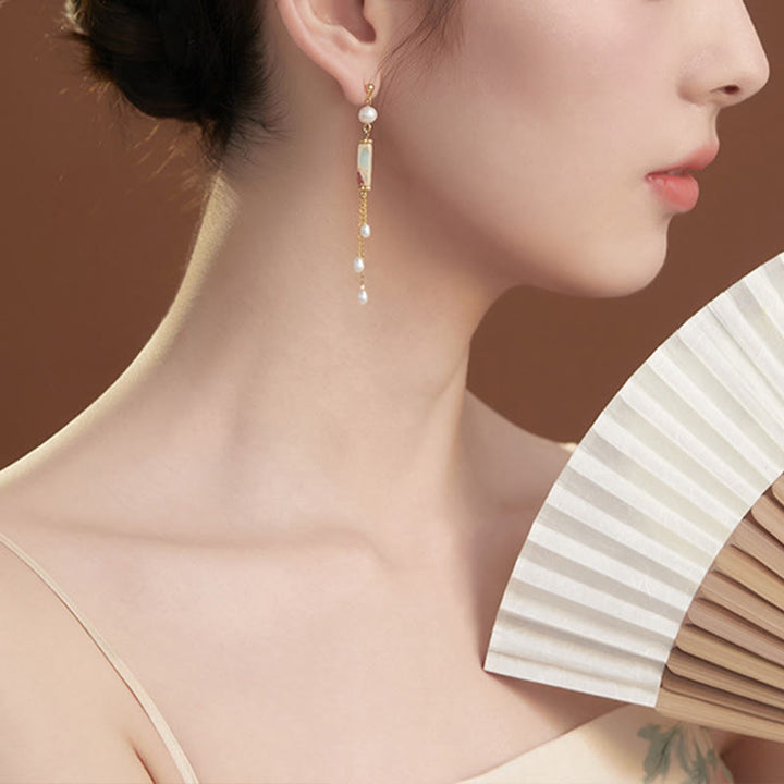Ohrringe Shoushan-Stein Perle Gold getragen elegant Boho Schmuck Ohrhänger
