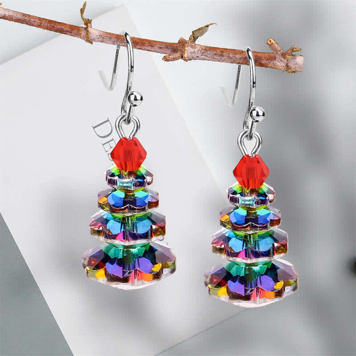 Ohrringe Amethyst Weihnachtsbaum bunte Kristalle Silber Ohrhänger festlicher Schmuck Boho