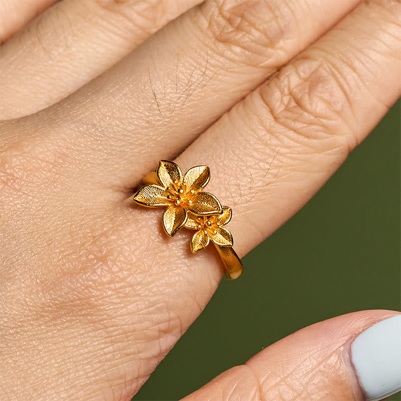 Ring aus Vergoldetes Kupfermessing mit Blüte Lila elegant Schmuck
