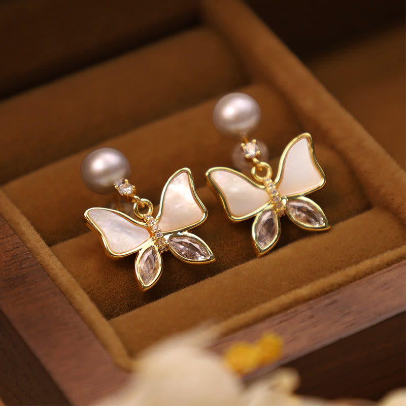 Schmetterling Ohrringe Perle Aufrichtigkeit gold Boho Schmuck spirituell Ohrhänger