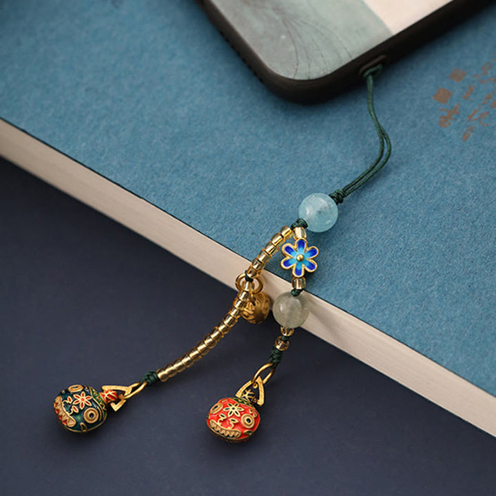Schlüsselanhänger Goldschluckendes Biest Kupfer Cloisonné Aquamarin Feng Shui Glücksbringer
