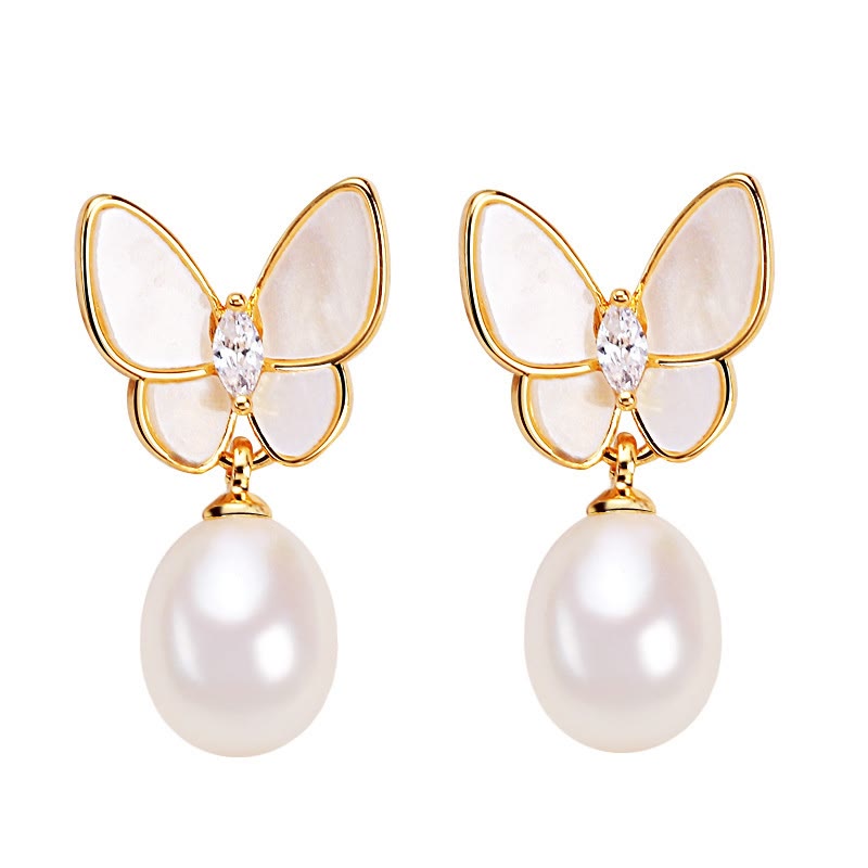 Schmetterling Ohrringe Perle Gold Perlmutt Boho Schmuck Optimismus Ohrhänger