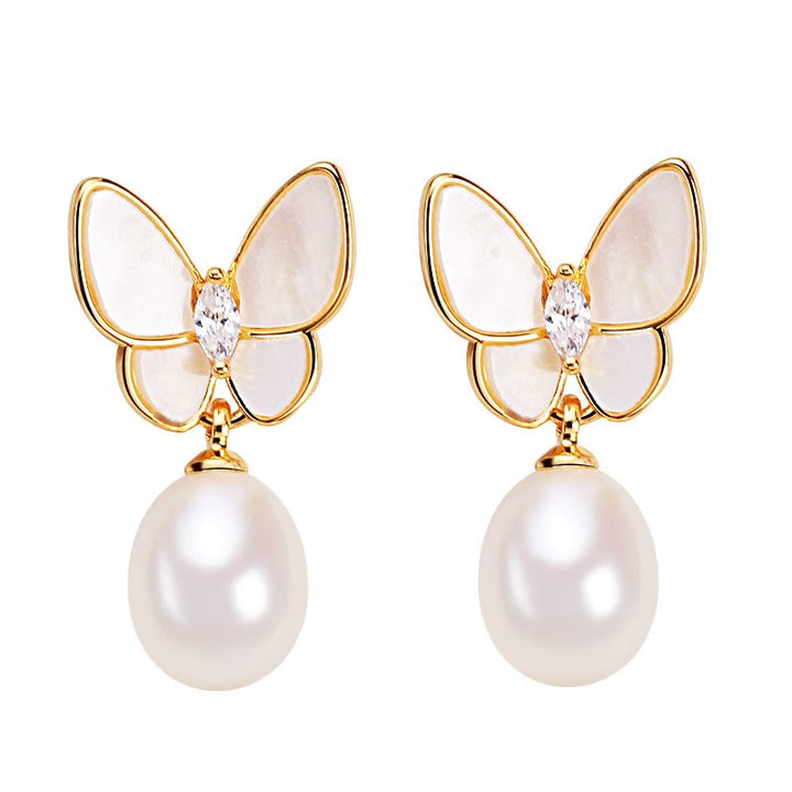 Schmetterling Ohrringe Perle Gold Perlmutt Boho Schmuck Optimismus Ohrhänger
