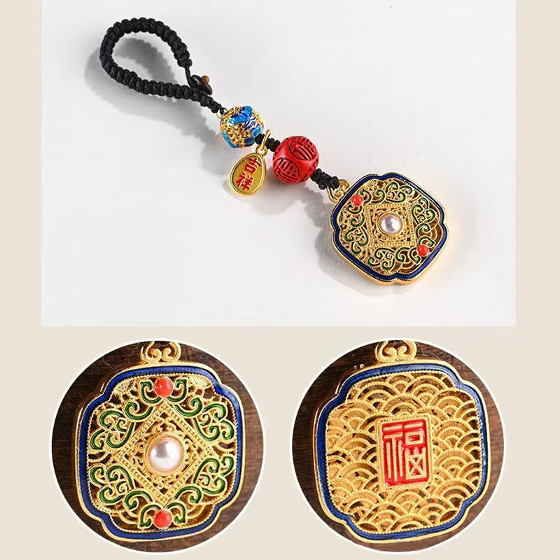 Schlüsselanhänger Fu Ruyi Glücksbringer Messing Perle Feng Shui Wohlstand spirituell