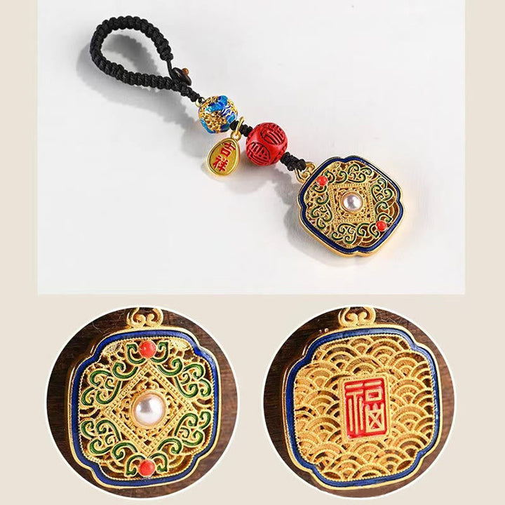 Schlüsselanhänger Fu Ruyi Glücksbringer Messing Perle Feng Shui Wohlstand spirituell