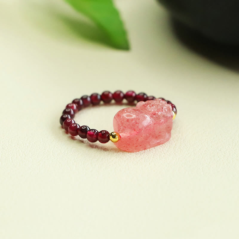 Ring Granat Erdbeerquarz Pixiu Schutz Armband Fengshui Glück Schmuck