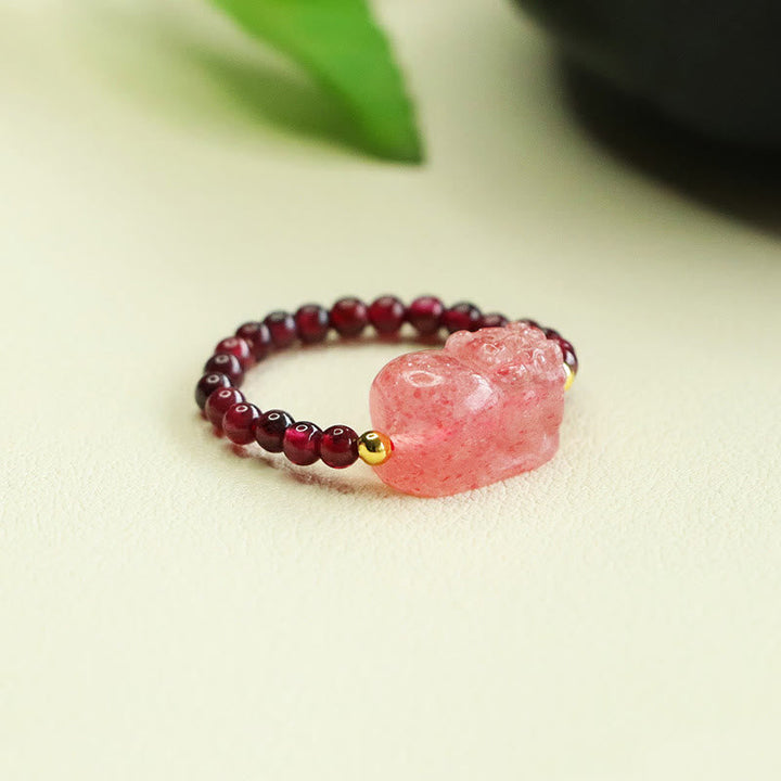 Ring Granat Erdbeerquarz Pixiu Schutz Armband Fengshui Glück Schmuck