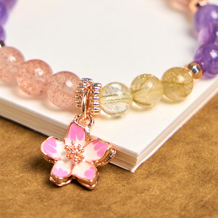 Schlüsselanhänger Erdbeerquarz Amethyst Citrin Kirschblüte rosé spiritueller Glücksbringer Edelstein