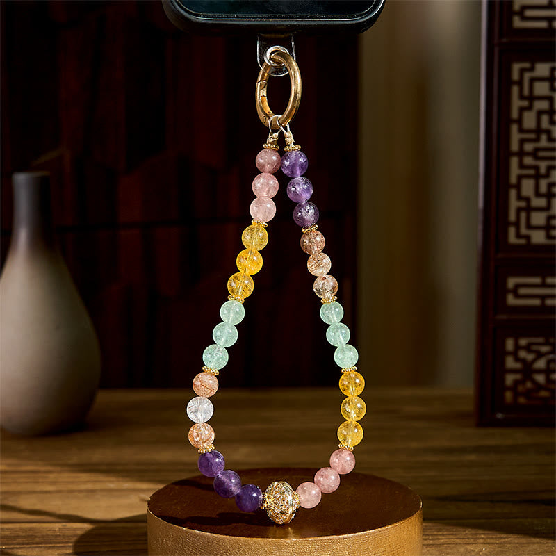 Schlüsselanhänger Amethyst & Erdbeerquarz – Balance Edelstein Glücksbringer spirituell
