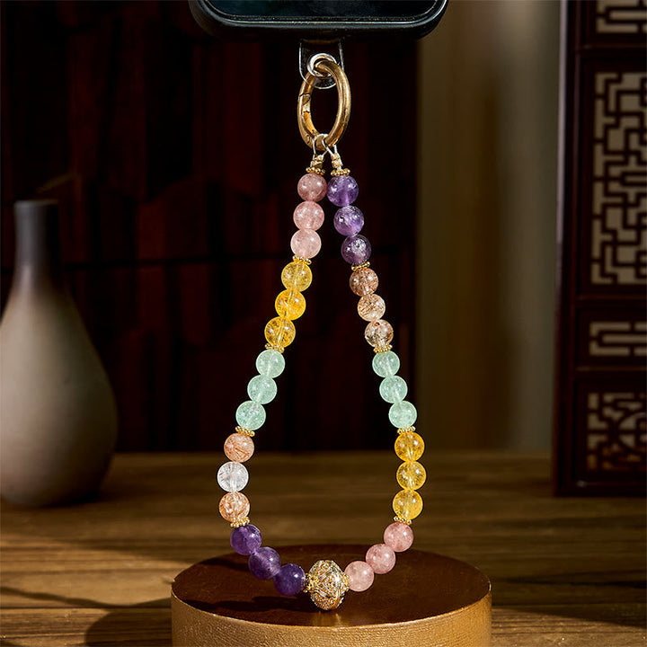 Schlüsselanhänger Amethyst & Erdbeerquarz – Balance Edelstein Glücksbringer spirituell