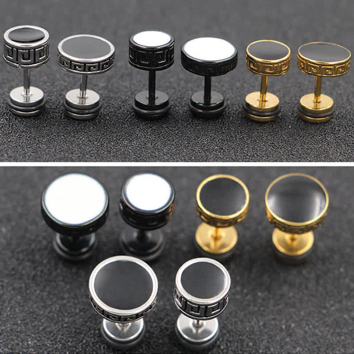Ohrringe Titanstahl Stecker schwarz gold silber Mäander Muster Schmuck Set