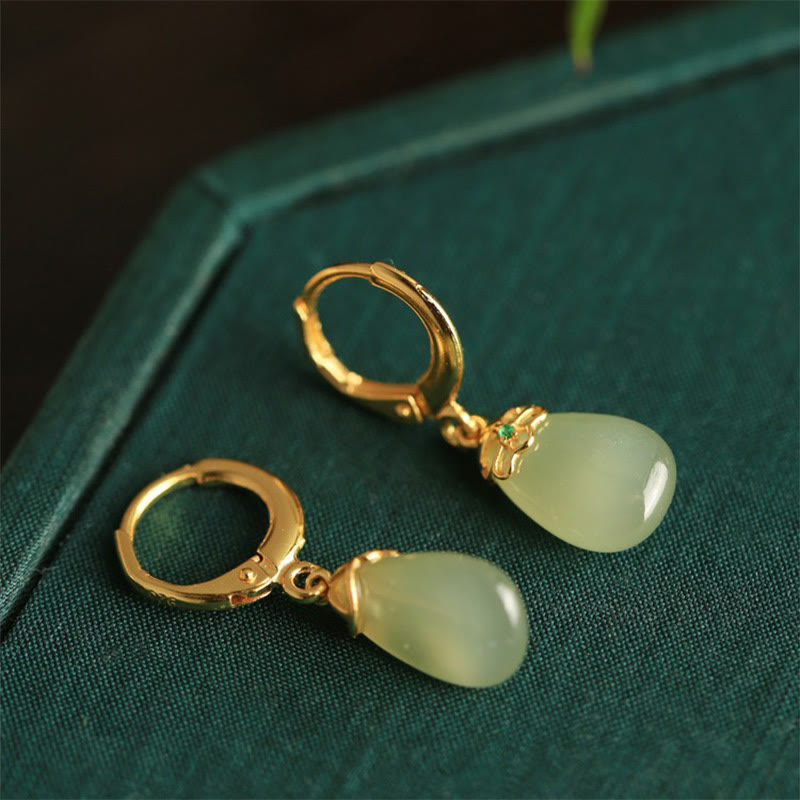 Ohrringe Grüner Chalcedon Tropfen – Stärke Gold Boho Schmuck spirituell