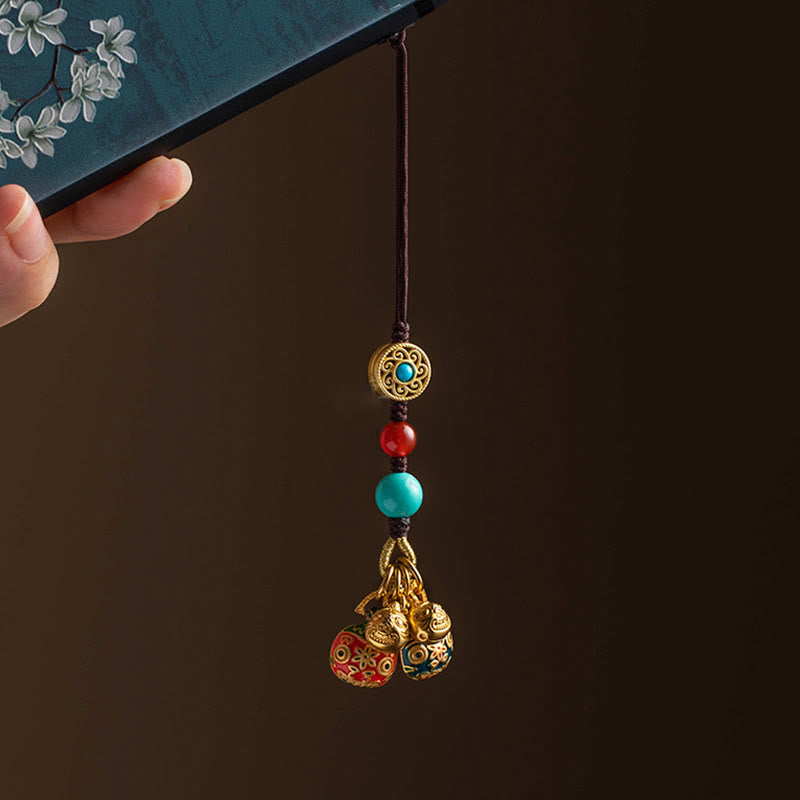 Schlüsselanhänger Goldschluckbestie Messing Türkis Achat Feng Shui Glücksbringer Wohlstand spirituell