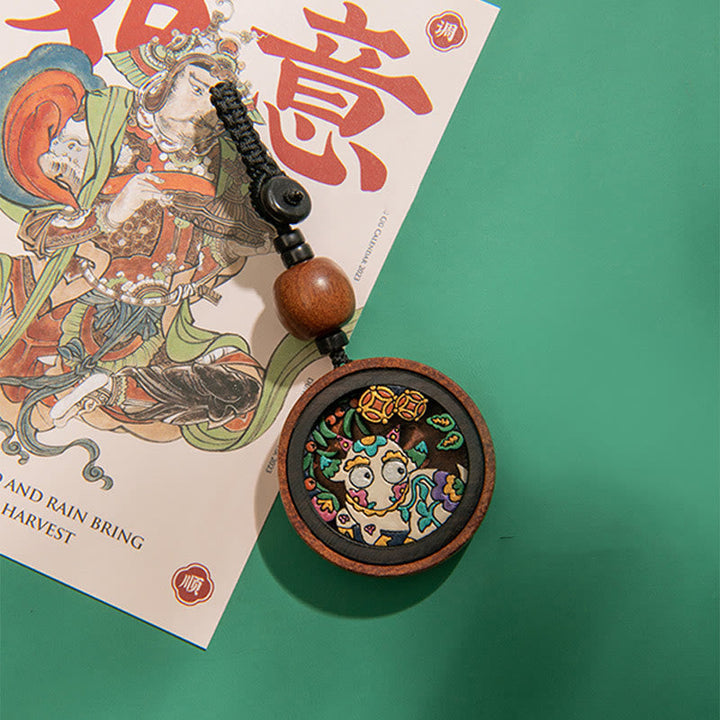 Schlüsselanhänger Drache Rosenholz – Ruhe handbemalt Glücksbringer spirituell asiatisch