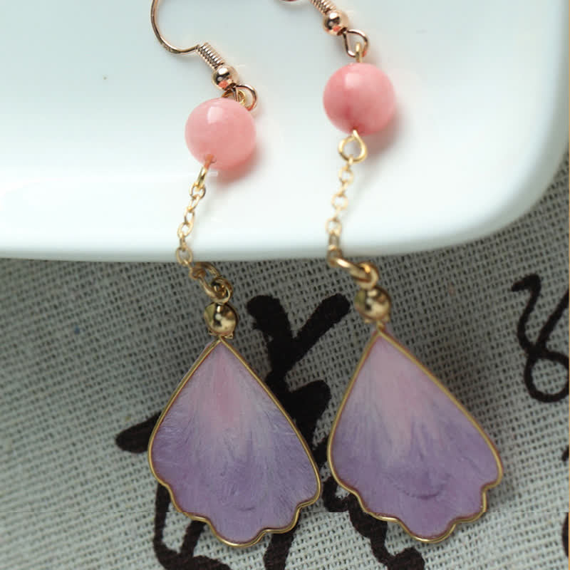 Ohrringe Seide Blütenblatt lila rosa Perle Boho Schmuck spirituell Ohrhänger