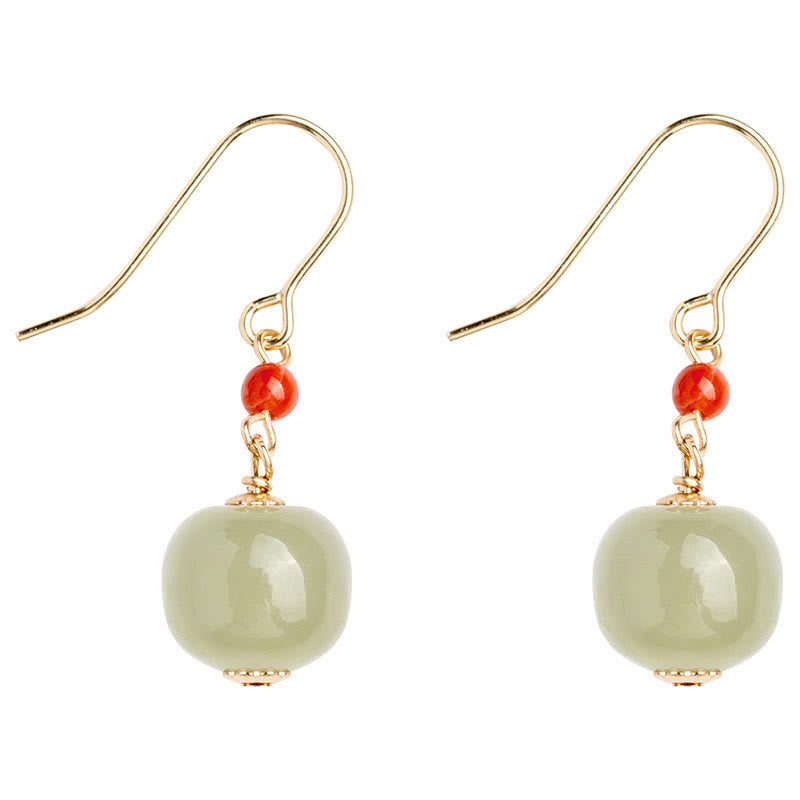 Ohrringe Hetian-Jade Roter Achat Glück Gold Ohrhänger Boho Schmuck spirituell