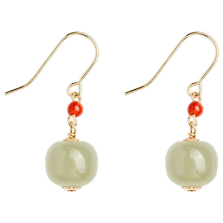 Ohrringe Hetian-Jade Roter Achat Glück Gold Ohrhänger Boho Schmuck spirituell