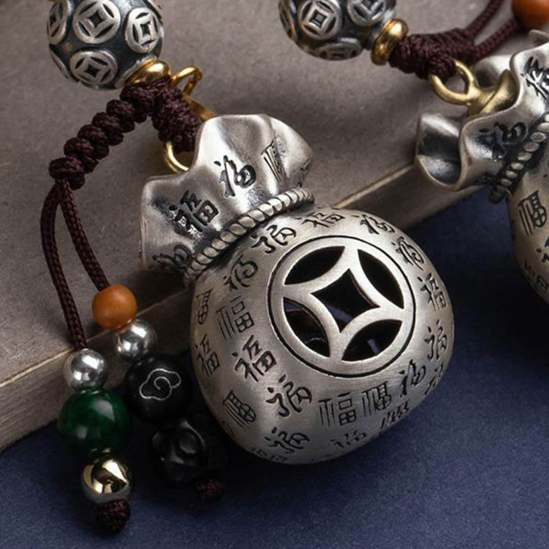 Schlüsselanhänger Fu Geldsack Ebenholz – Wohlstand Glücksbringer Feng Shui spirituell