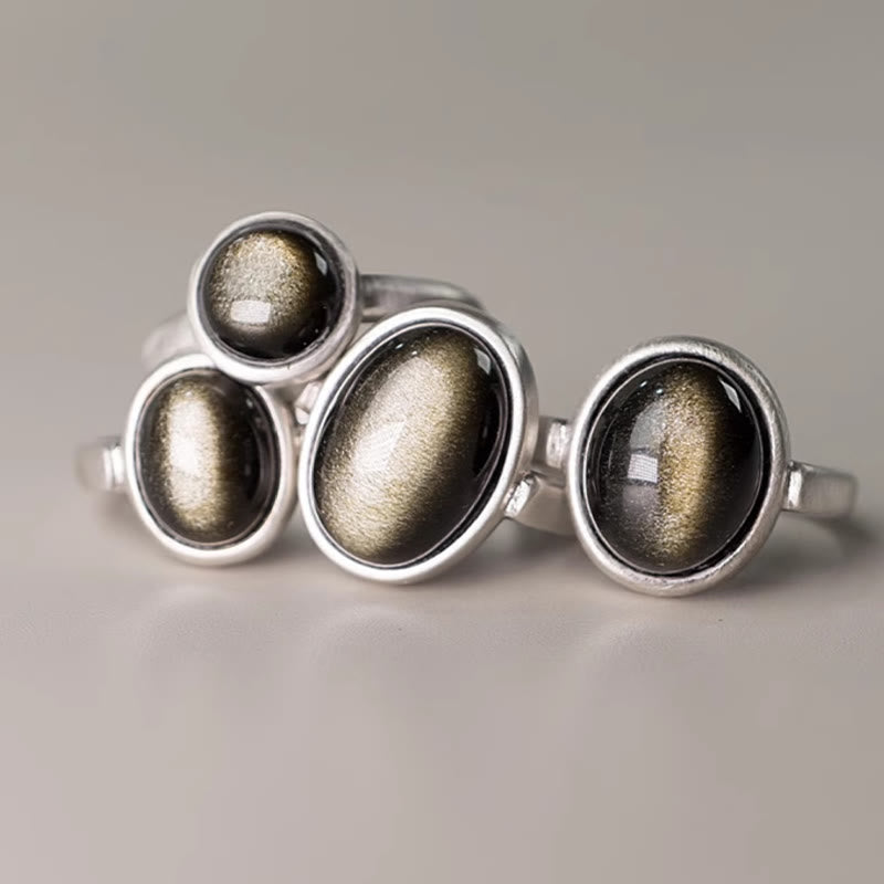 Ring 925 Silber Obsidian – Wohlstand Glück Chakra Schutz Energie