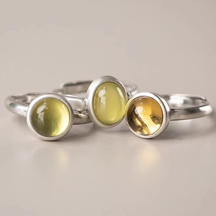 925 Silber Ring Prehnit Citrin Gelb Glück Edelstein Schmuck