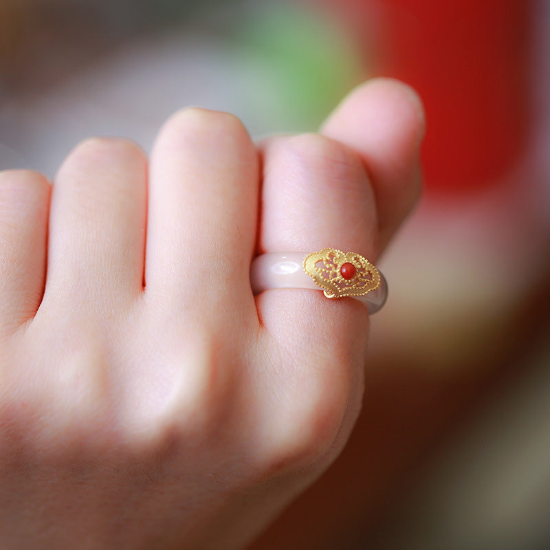 Vergoldeter Ring Achat Jade Türkis – Glück & Schutz am Finger