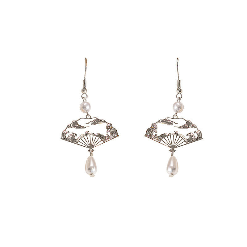 Ohrringe Kupfer Perle Glückswolken Fächer silber Boho Schmuck spirituell