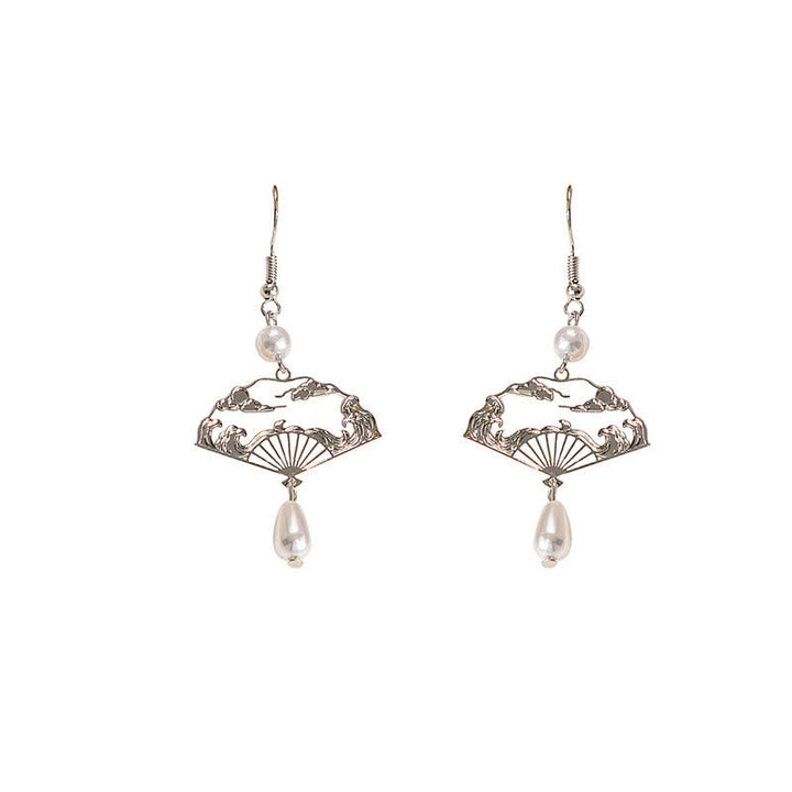 Ohrringe Kupfer Perle Glückswolken Fächer silber Boho Schmuck spirituell