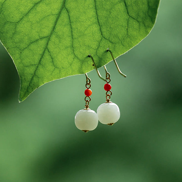Ohrringe Hetian-Jade Roter Achat – Glück natürlicher Schmuck Ohrhänger Blatt