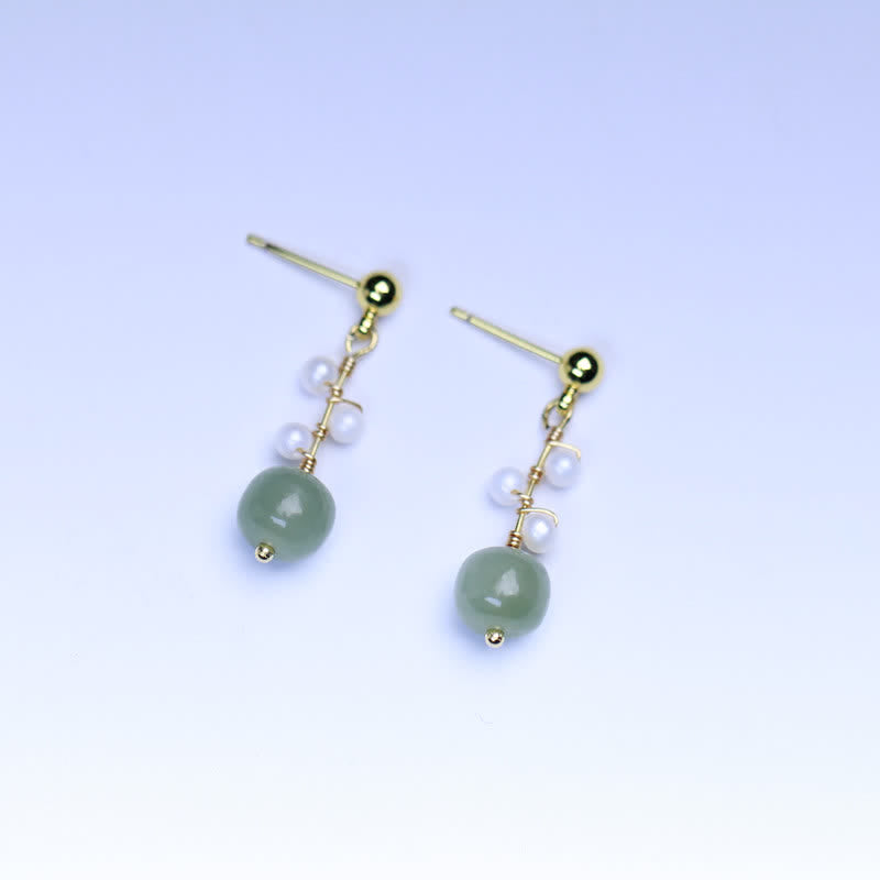 Ohrringe Hetian Jade Blume – Glück mit Perlen Gold Schmuck