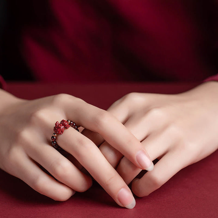 Ring Granat Zinnober Pixiu – Glück & Schutz