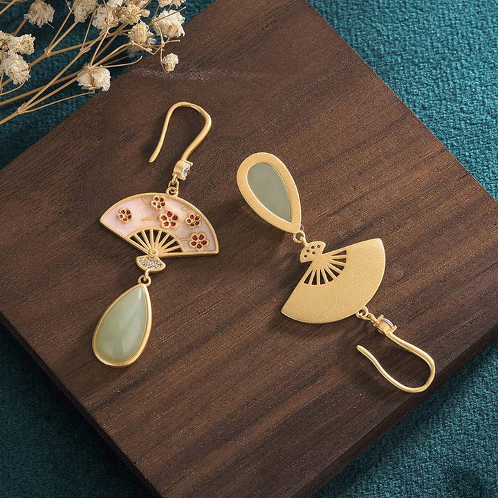 Ohrringe Aventurin Fächer Glück goldene Ohrhänger Boho Schmuck spirituell