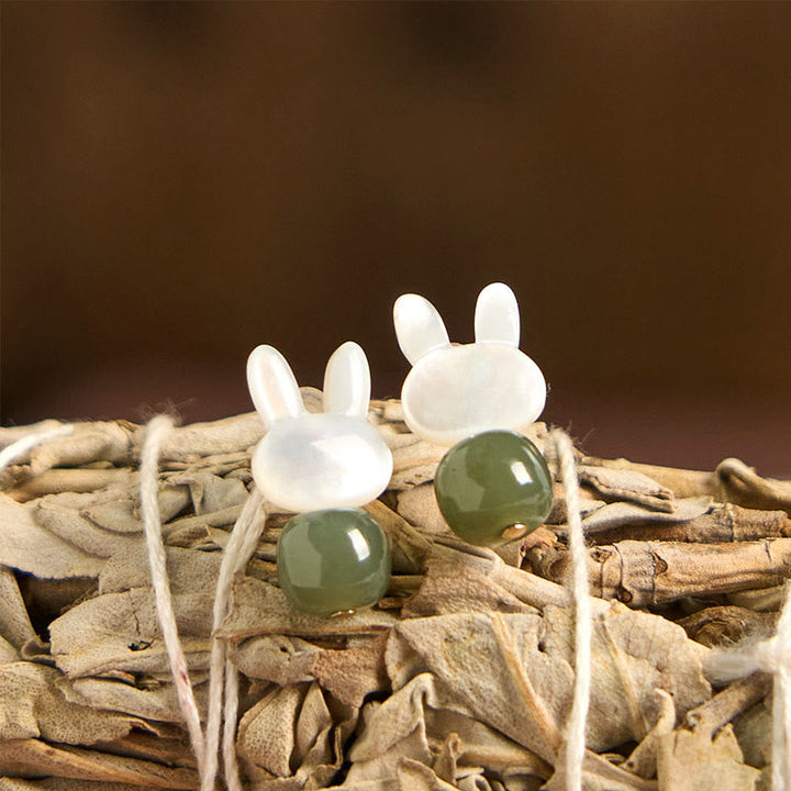 Ohrringe Tridacna Jade Hase – Glück Schmuck spirituell Boho Ohrstecker