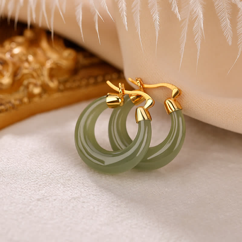 Jade Ohrringe Gold Creolen Wohlstand Glück Boho Schmuck spirituell